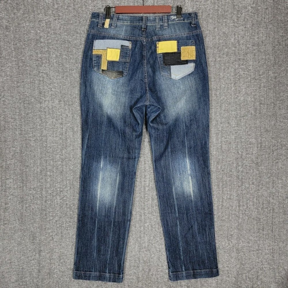 Crest Jeans Womens 17/18 Blue Straight Leg Boho Patchwork Pockets 33x31